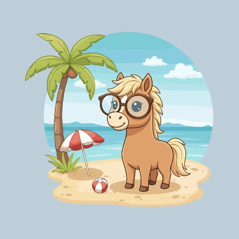 Cute Horse with Glasses Beach Summer Vacation