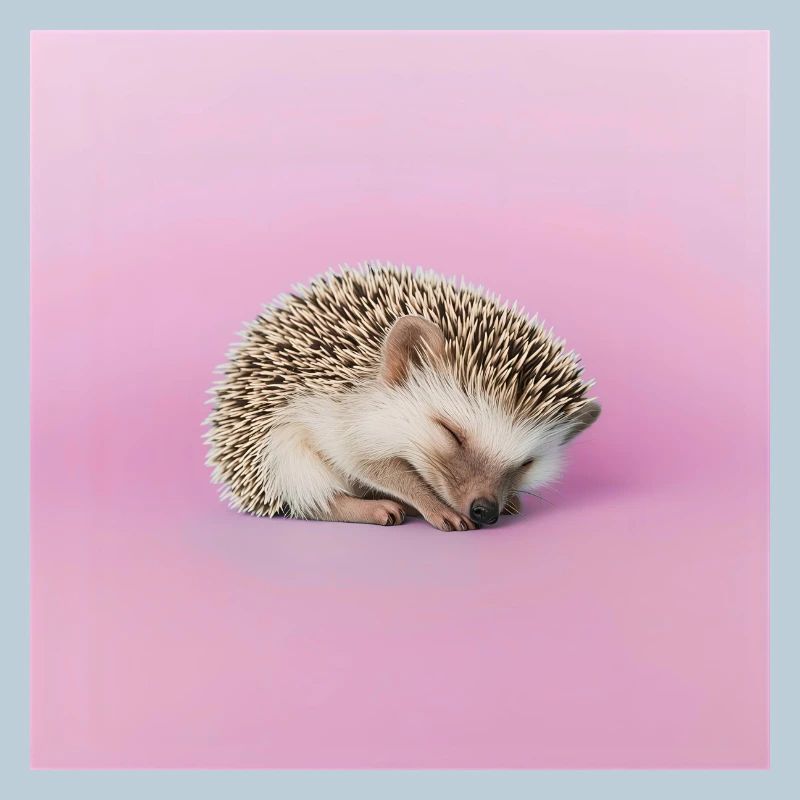 Hérisson endormi sur fond rose pâle