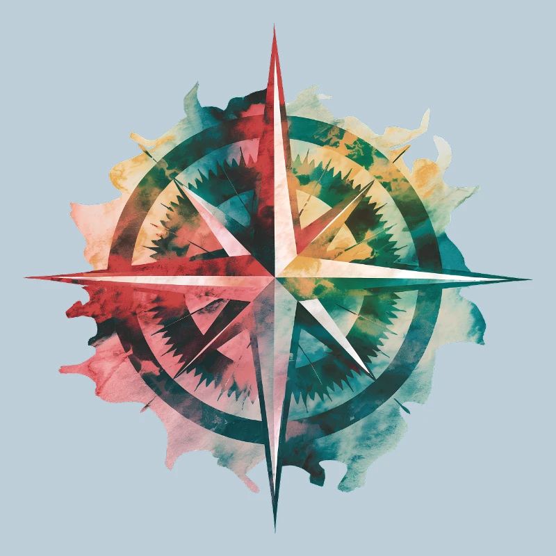 Farbenfrohes Reisekompass-Gemälde-Druck