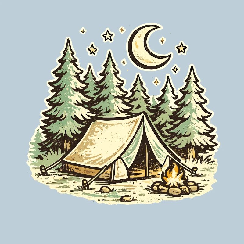 Illustration du camp de nuit en forêt