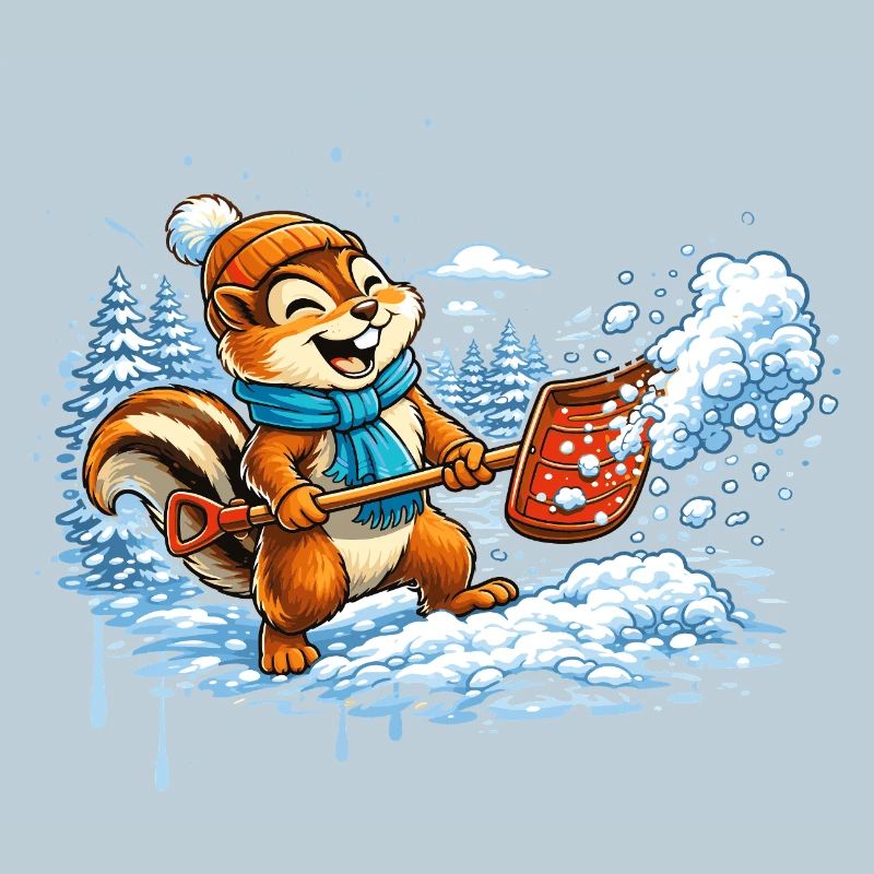 Streifenhörnchen beim Schneeschippen – Winterspaß