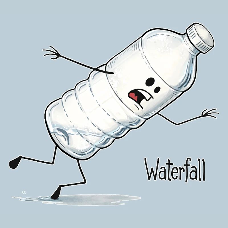 Cascade – Dessin animé de la bouteille d’eau qui tombe