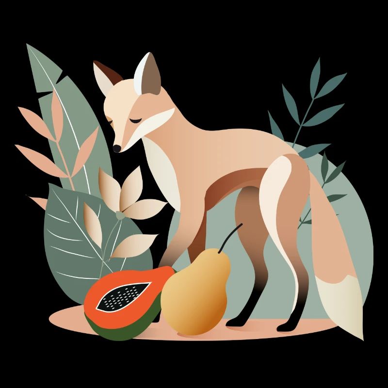 Elegant fox with tropical fruits