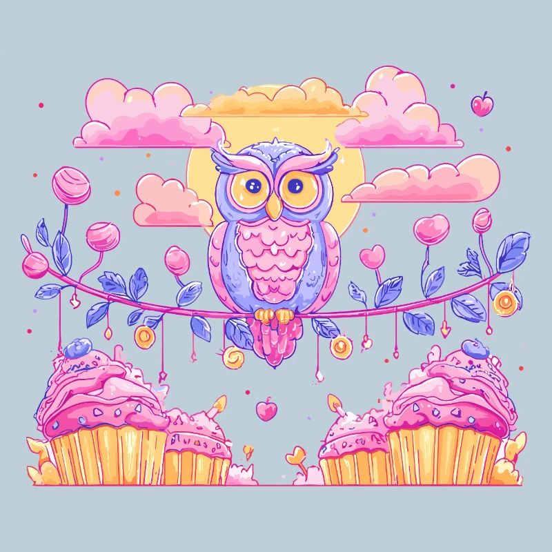 Magie de chouette pastel sur cupcakes