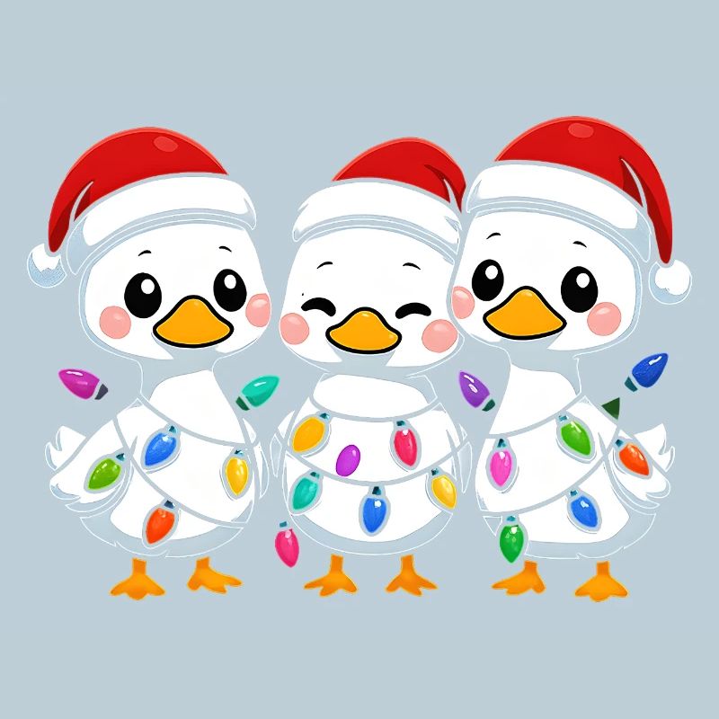 Trio de canards avec lumières de Noël, Canetons