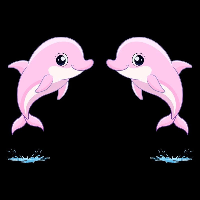 Deux bébés dauphins jumeaux rose, sautant joyeusem