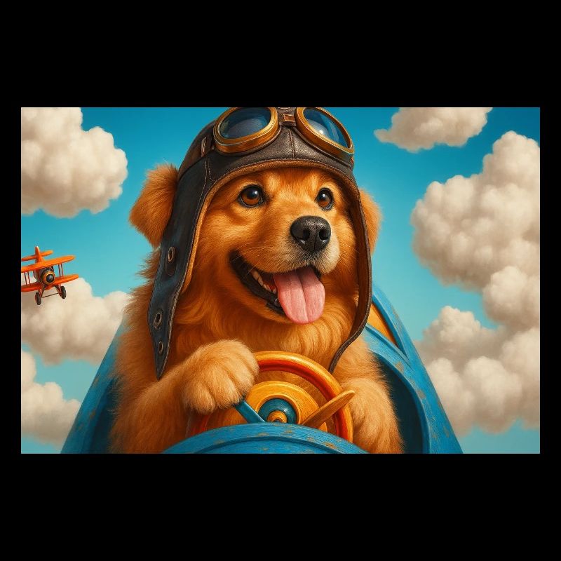 Pilot dog in retro cockpit