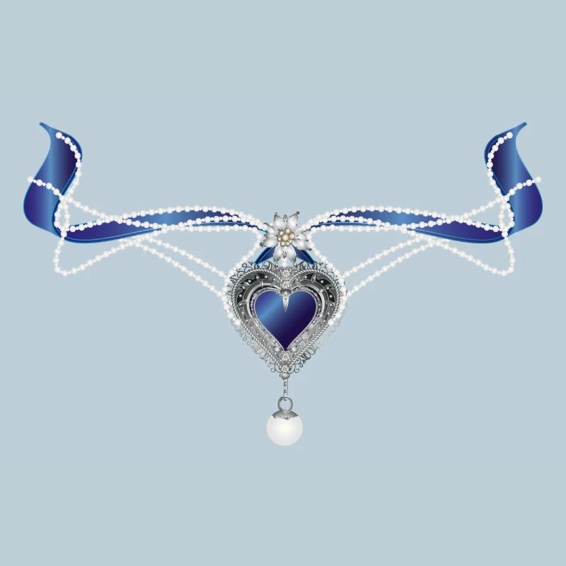 collier traditionnel saphir bleu avec cœur et perle