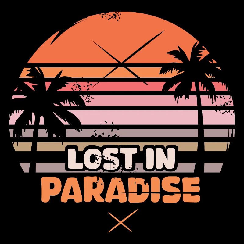 Lost in Paradise – Retro Palmen Sunset Logo