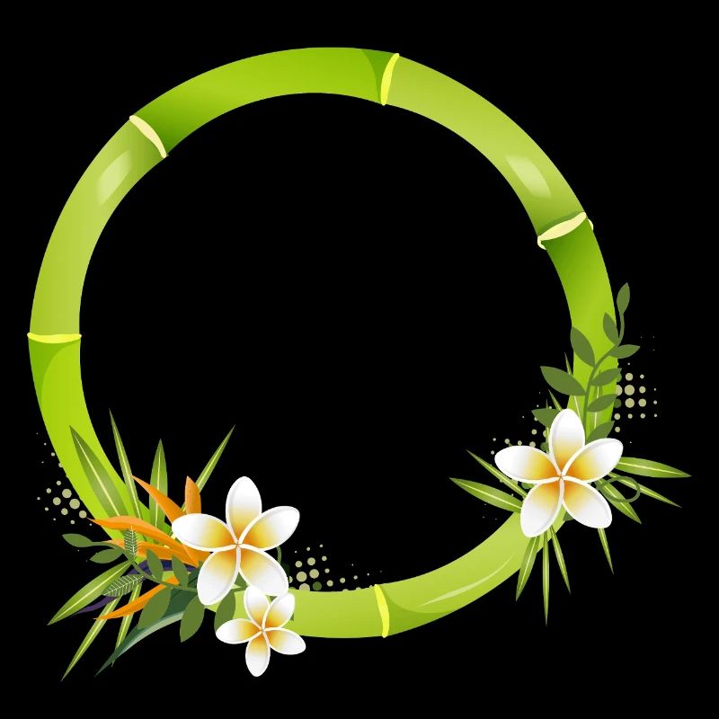 Bamboo frame with tropical leaves & flowers