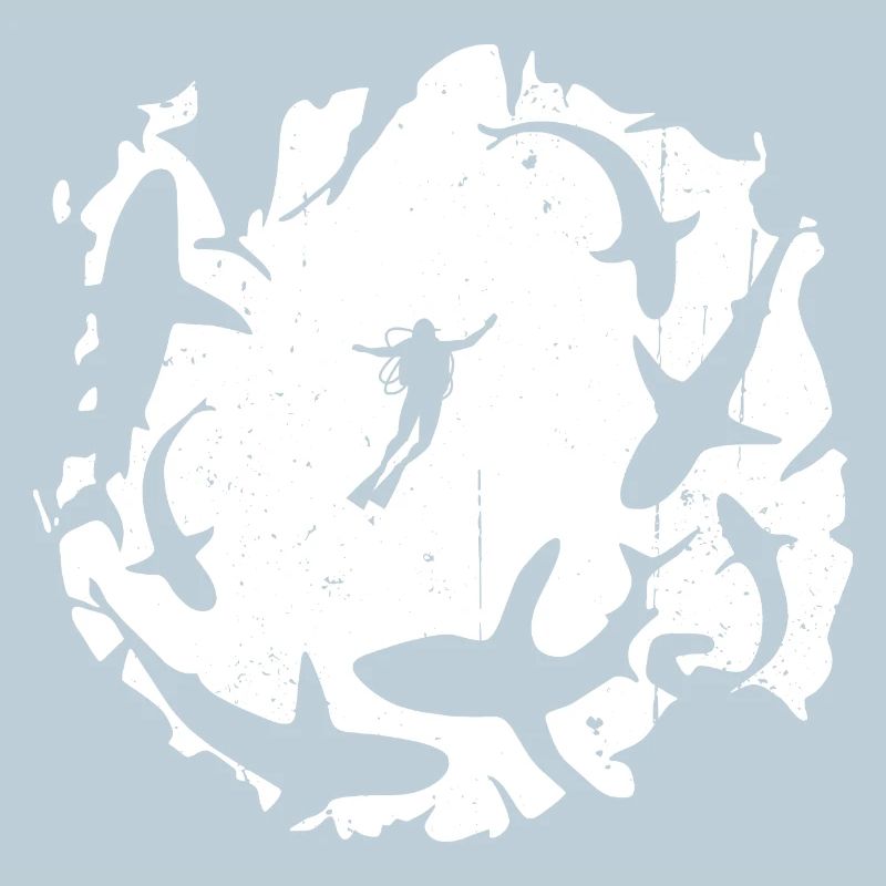 Plongeur en silhouette circulaire de requin