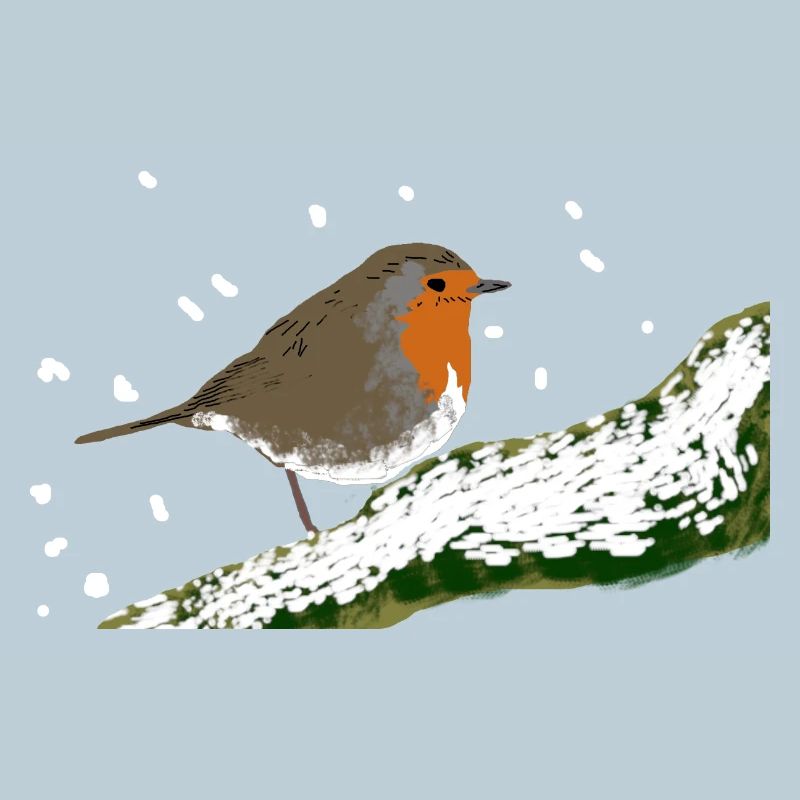 Robin Winter Motif Snow Bird Branch