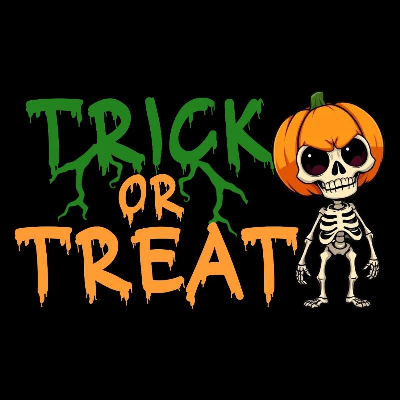 Halloween Trick or Treat Skeleton Pumpkin Horror