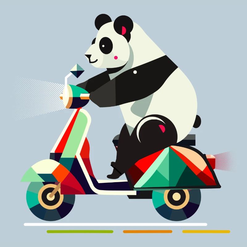 Panda plus mignon sur un scooter coloré