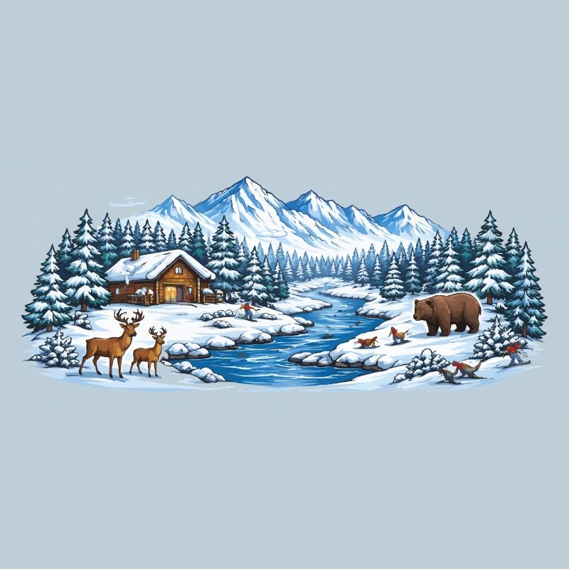 Cabane de la Forêt d’Hiver au bord de la rivière
