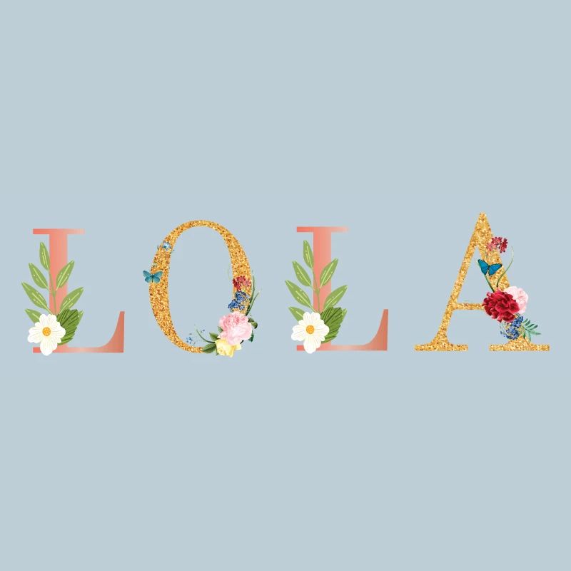 Art du nom LOLA avec des fleurs brodées