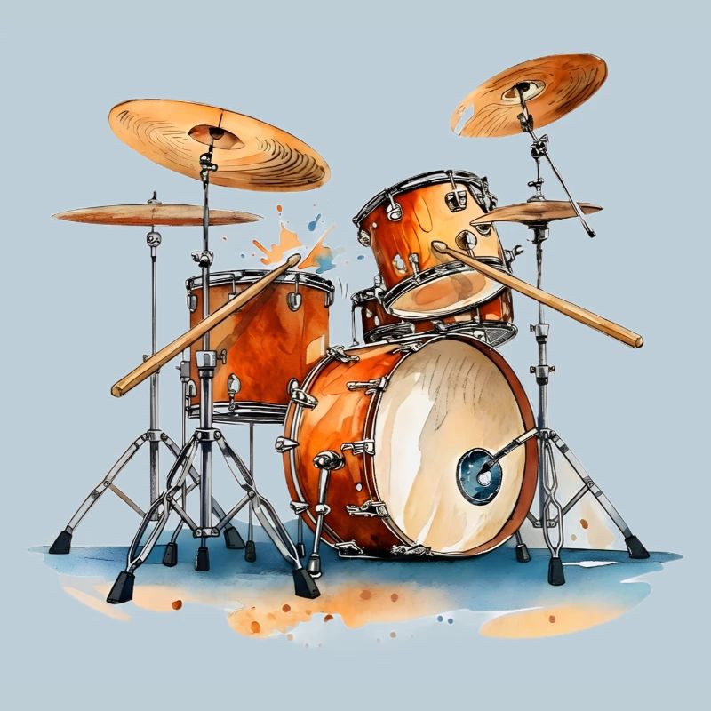 Drum Set in Watercolors Music Instruments
