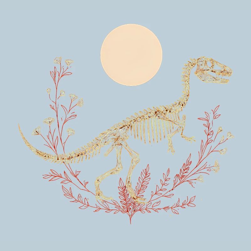 Boho T-Rex Skeleton with Moon & Floral Lines