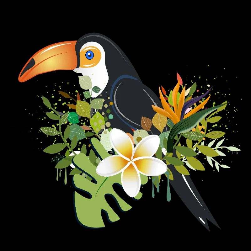 Toucan avec des fleurs tropicales - Design d’oiseau exotique