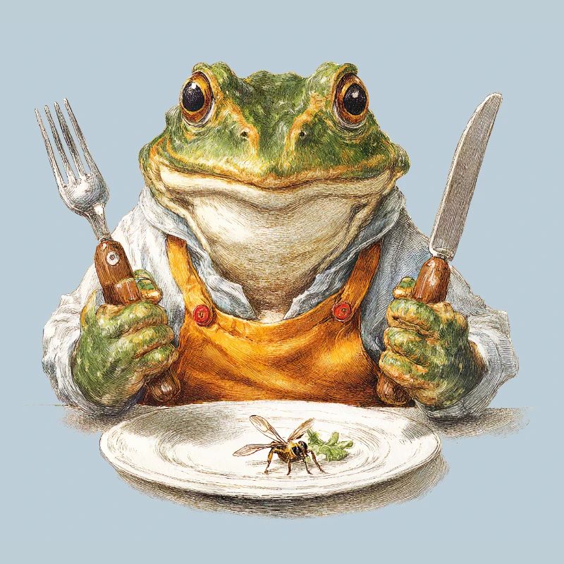Froschkoch mit Gabel und Messer
