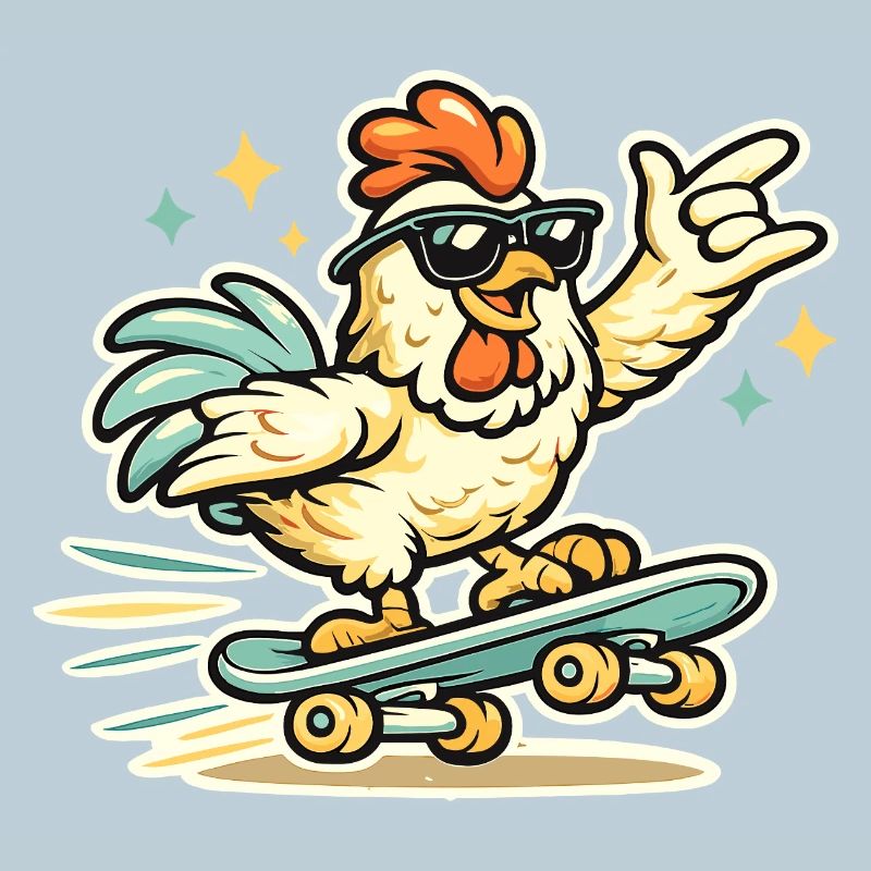Sunglasses hen on skateboard
