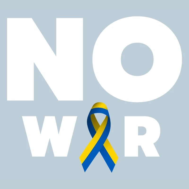 No War Text mit ukrainischer Solidaritätsschleife