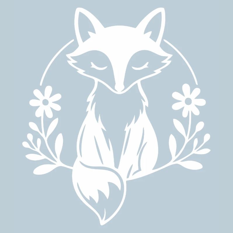 Serene Fox mit Blumenkranz Nature Line Art