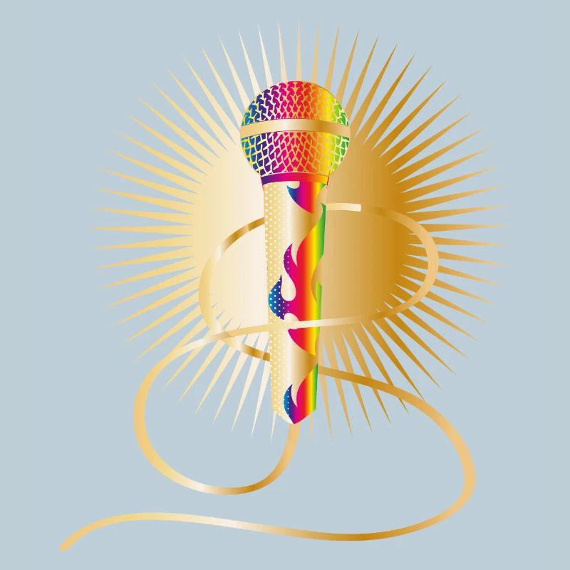 goldenes Mikrofon mit Regenbogen Elementen