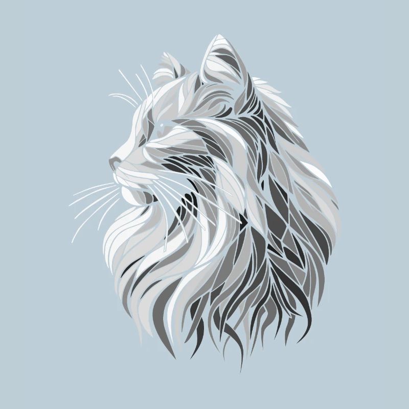 Black and White Polygons Cat Head Drawing
