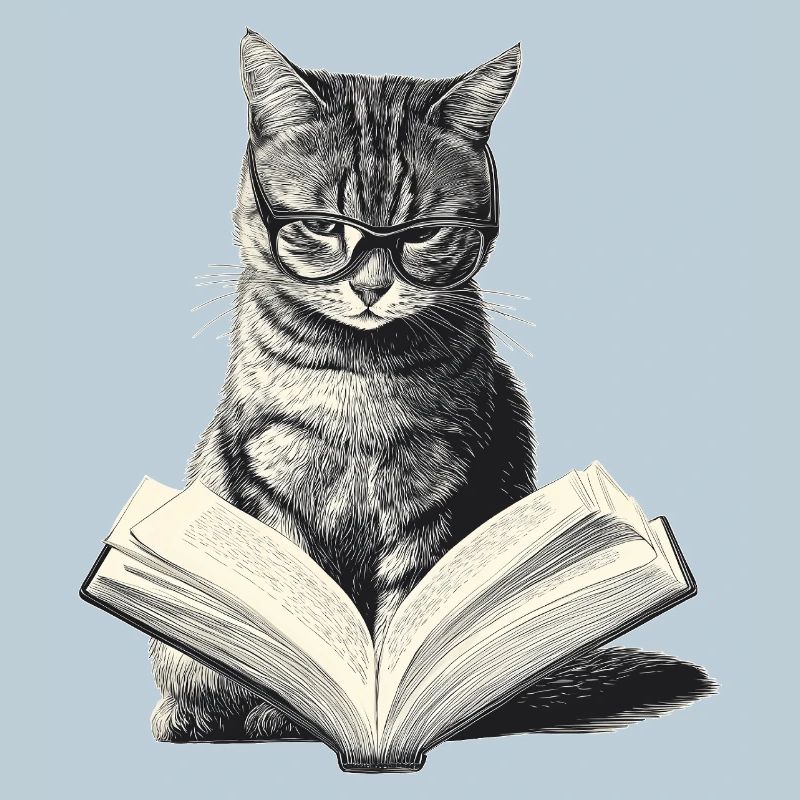 Katze liest Buch