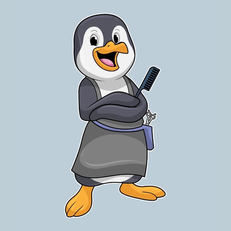 Pingouin comme coiffeur avec un peigne