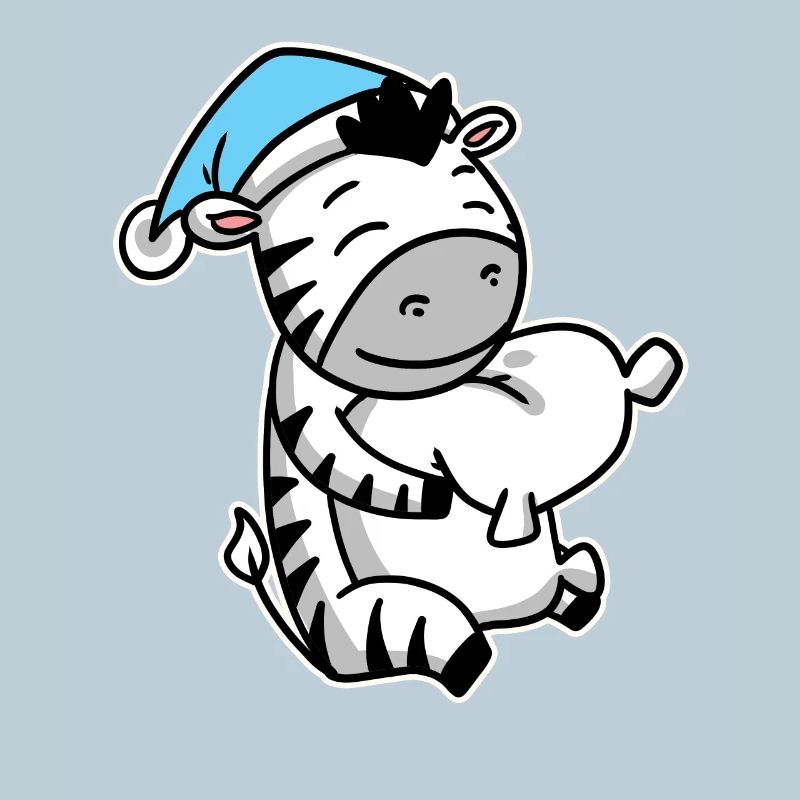 Zebra with pillow and sleeping cap