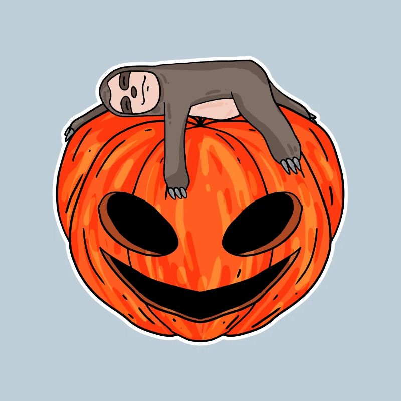 Sloth sleeping on pumpkin