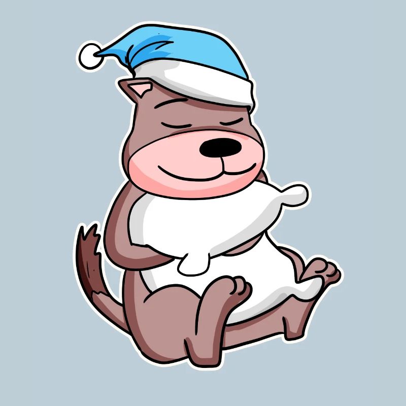 Weasel with pillow and sleepy cap