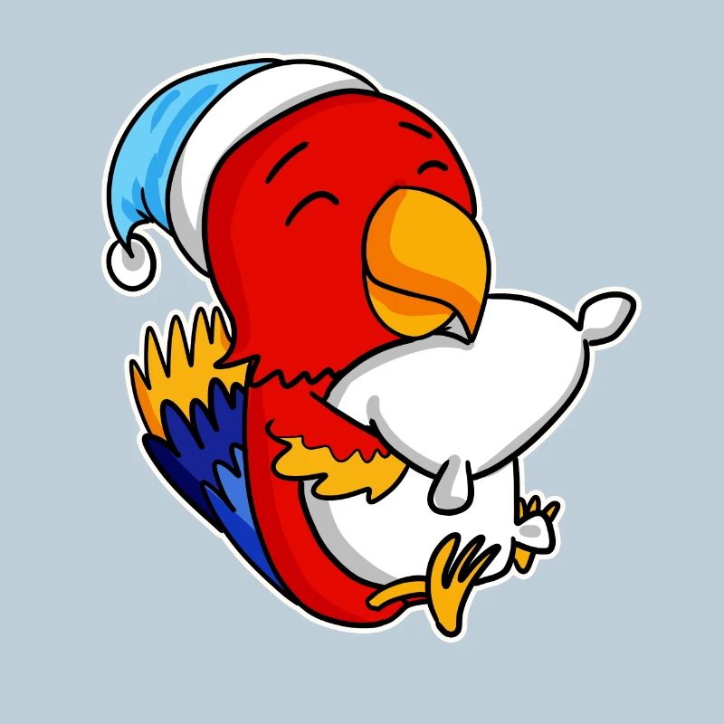 Parrot with pillow and sleepy cap