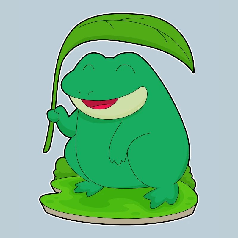 Frosch mit Blatt als Sonnenschirm