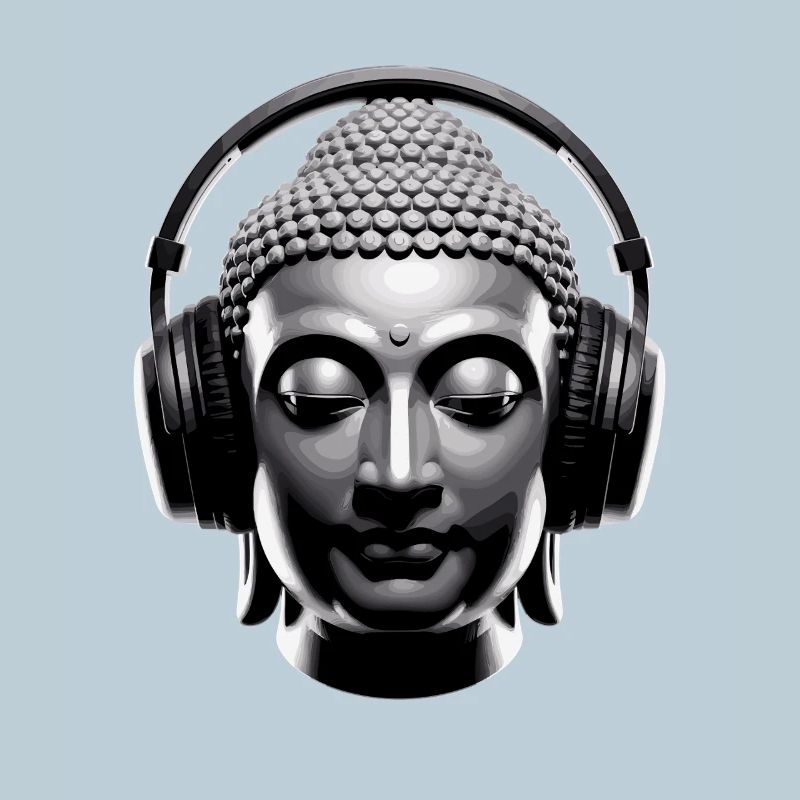 Bouddha avec casque Mindfulness Musique Boho Zen