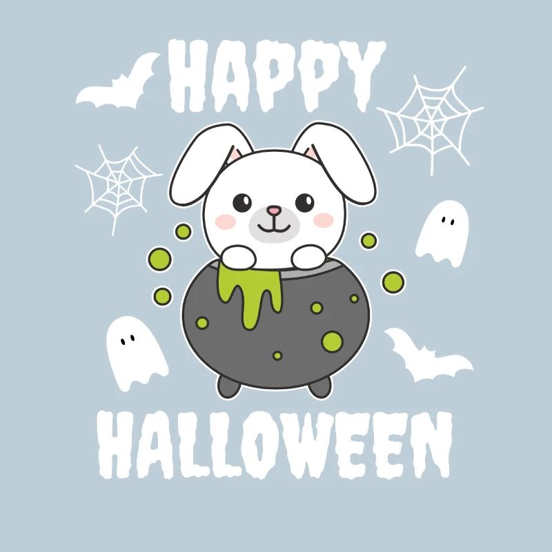 Rabbit Happy Halloween Witch's Cauldron Bat