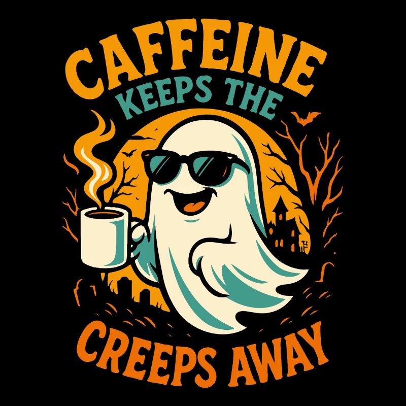 Caffeine Keeps The Creeps Away Ghost Halloween