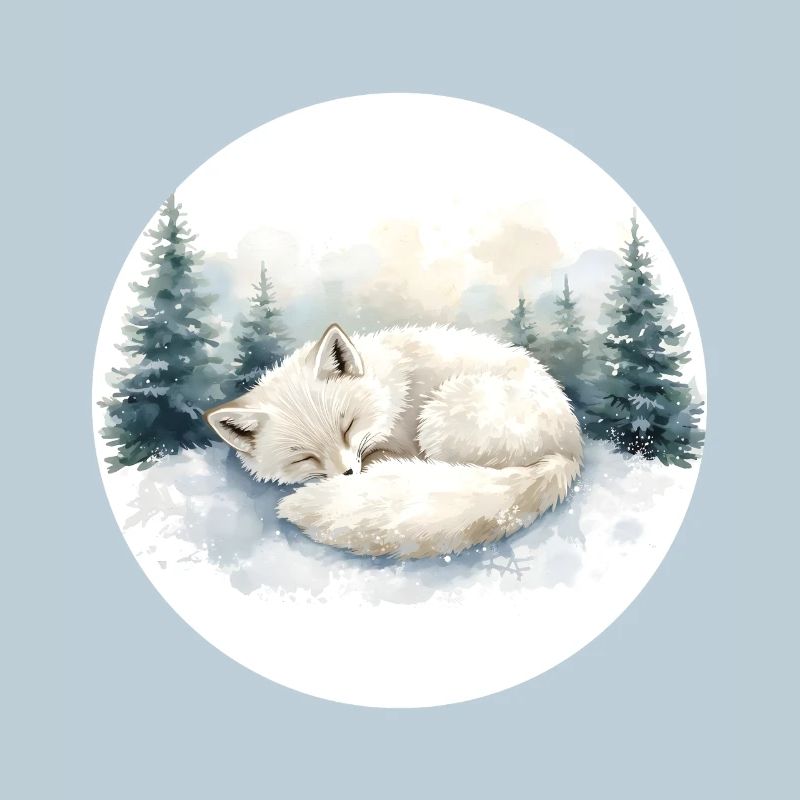 Polarfuchs Schneeschlaf Aquarell