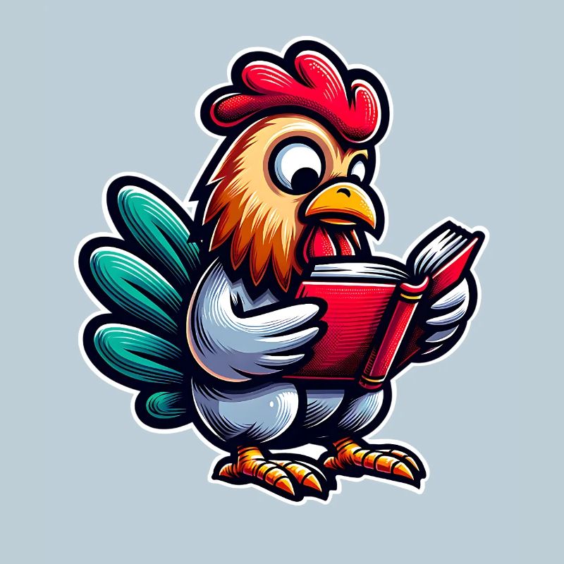 Reading rooster in comic style