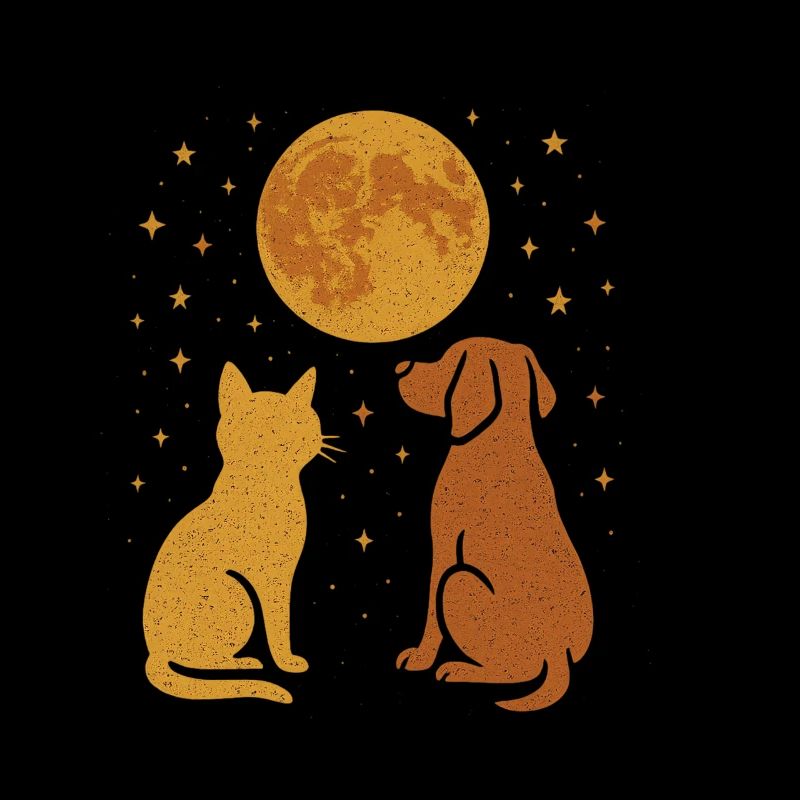 Chien, Chat, Animal, Amitié, Ciel Nocturne