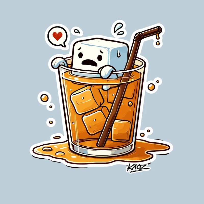 Dessins animés avec des glaçons avec le cœur dans une boisson