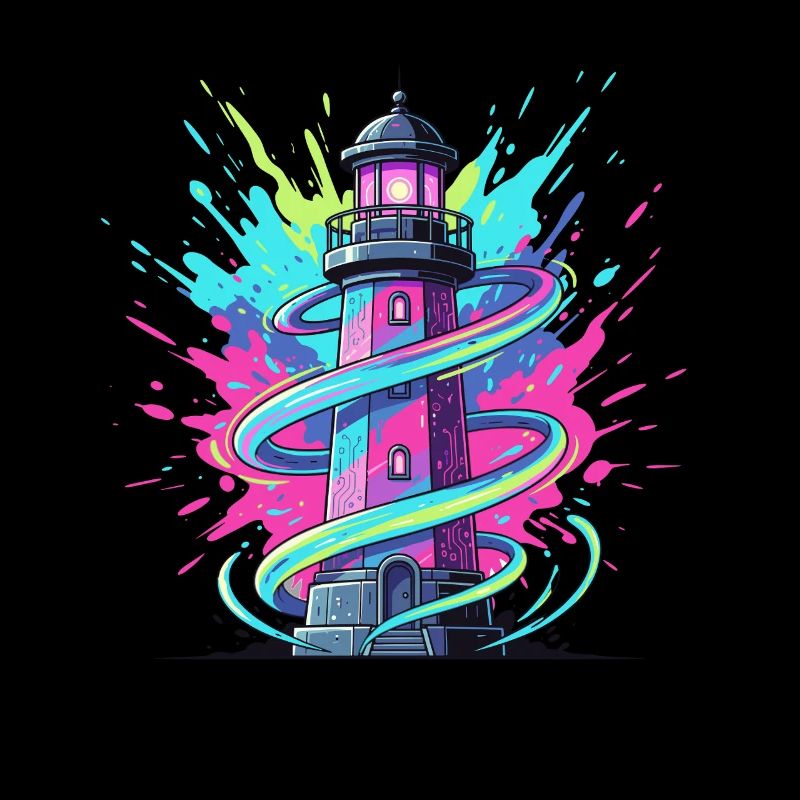 Neon Swirl Lighthouse