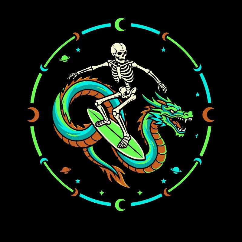 Cosmic Skeleton Riding Dragon Wave