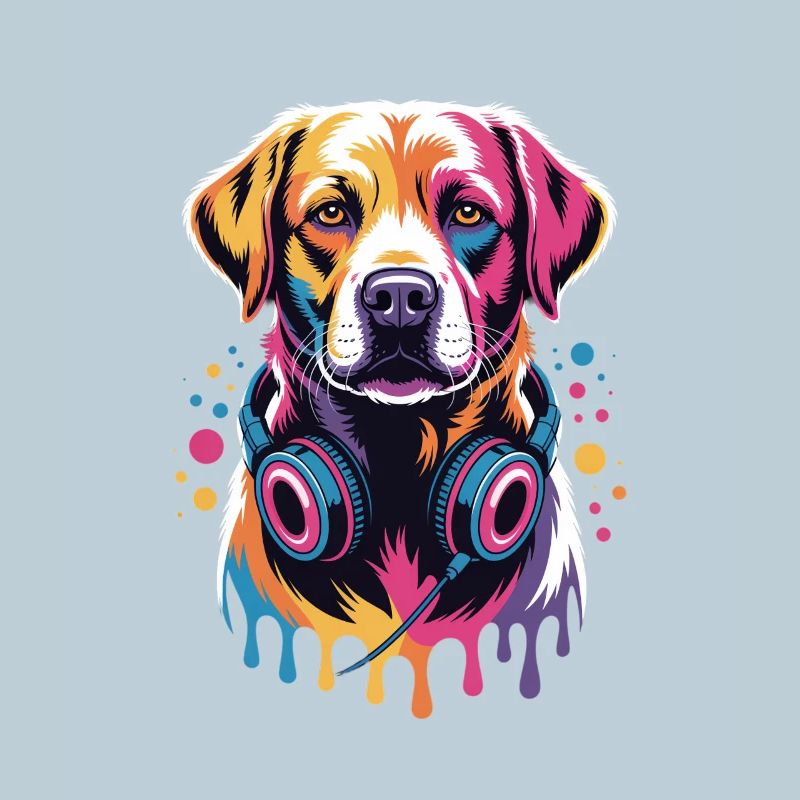 Labrador mit Kopfhörern