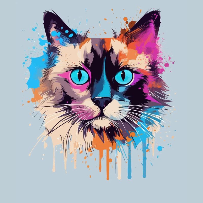 Visage de chat balinis coloré avec des éclaboussures