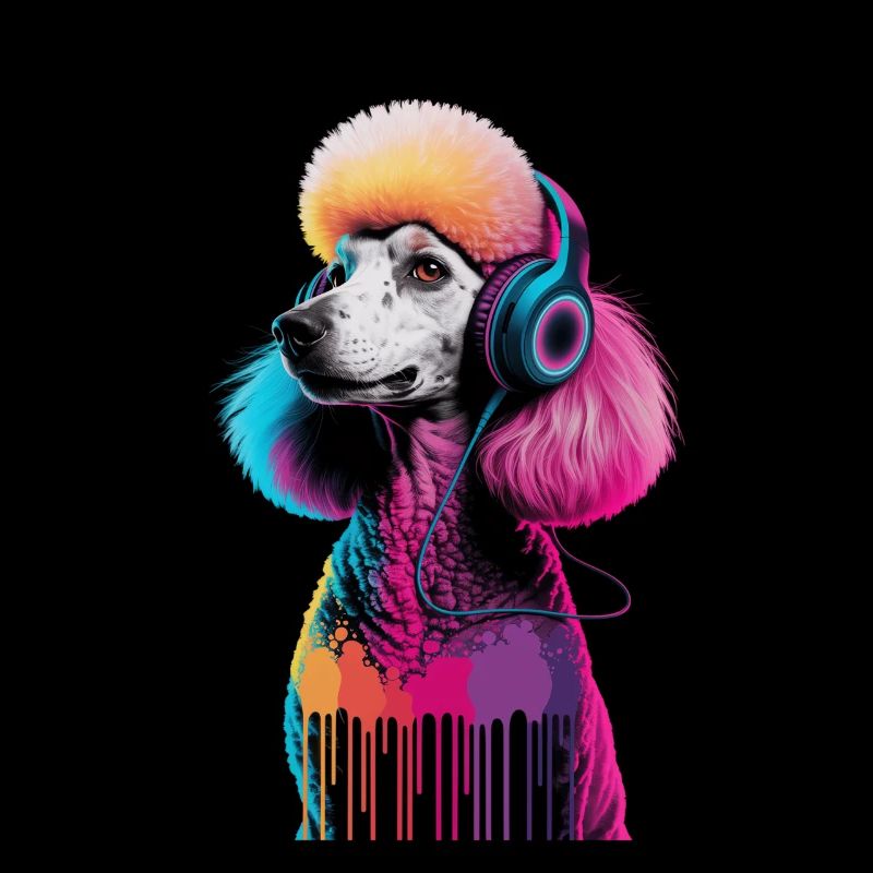 Poodle with headphones