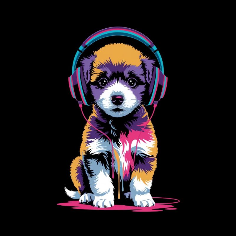 Chiot caniche avec un casque