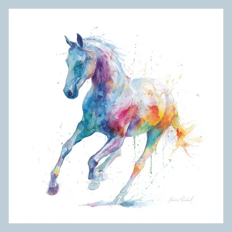 Regenbogen-Aquarellpferd in Bewegung